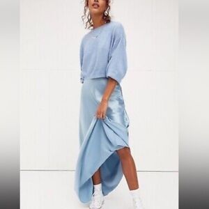 Free People Sky Blue Satin Maxi Skirt